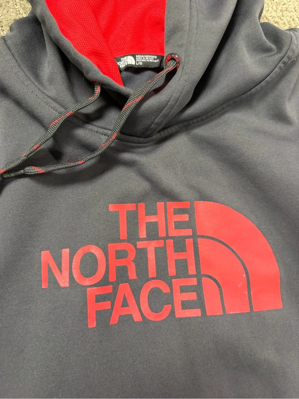 The North Face Men's Crewneck Hoodie - Charcoal with Red Logo
